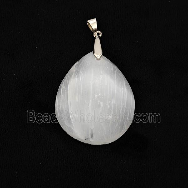 Natural White Selenite Teardrop Pendant