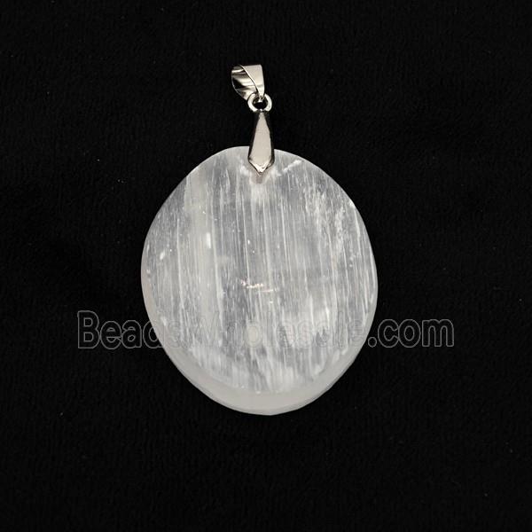 Natural White Selenite Oval Pendant