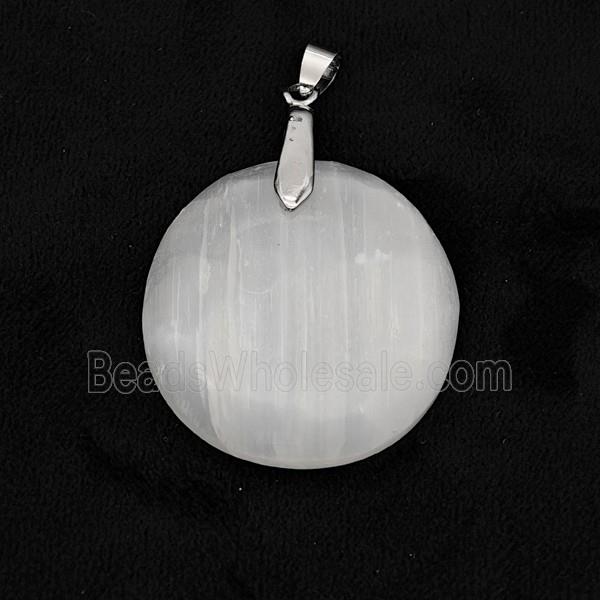 Natural White Selenite Circle Pendant