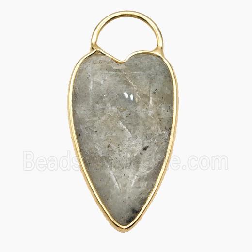 Natural Labradorite Heart Pendant Gold Plated