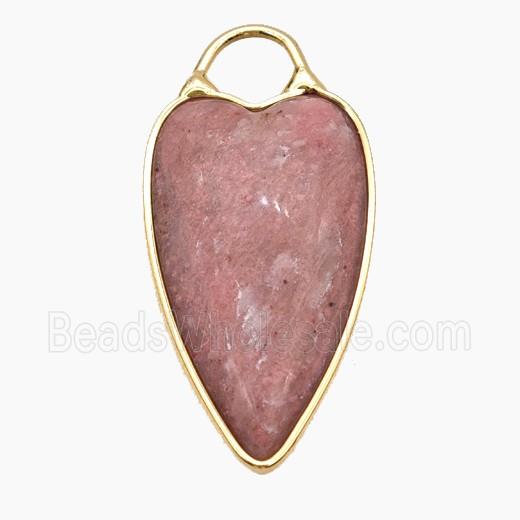 Natural Pink Wood Lace Jasper Heart Pendant Gold Plated