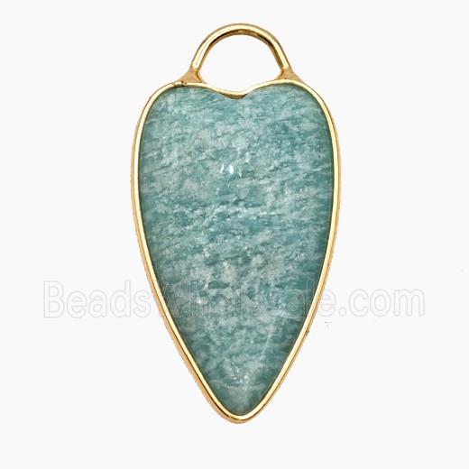 Natural Green Amazonite Heart Pendant Gold Plated