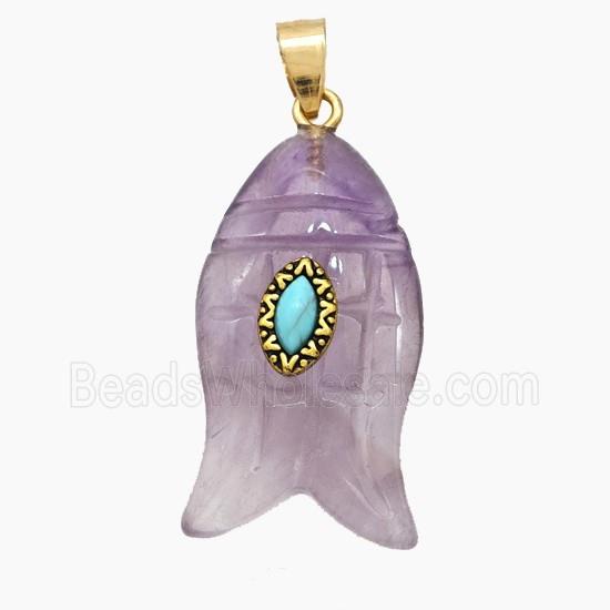 Natural Amethyst Fish Pendant Purple