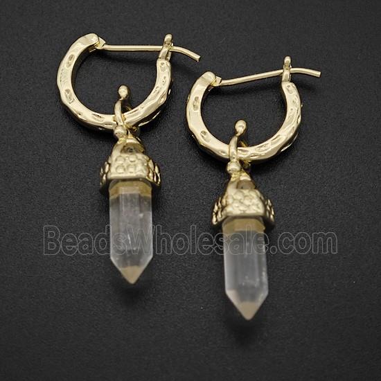 Copper Leaveback Earrings With Clear Crystal Quartz Gold Plated