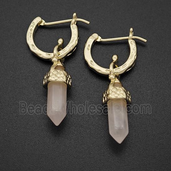 Copper Leaveback Earrings With Rose Quartz Gold Plated
