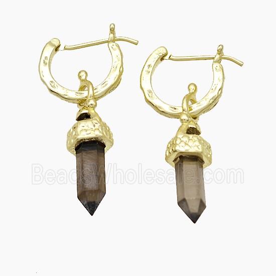 Copper Leaveback Earrings With Smoky Quartz Gold Plated