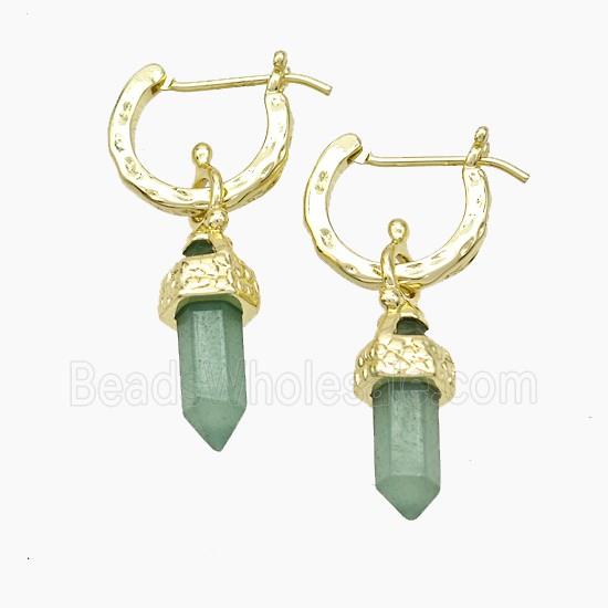 Copper Leaveback Earrings With Green Aventurine Gold Plated