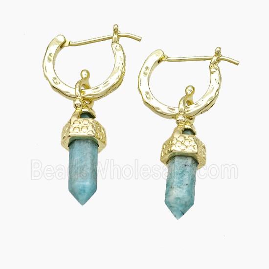 Copper Leaveback Earrings With Green Amazonite Gold Plated