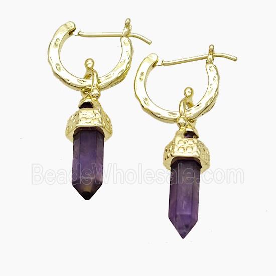 Copper Leaveback Earrings With Amethyst Gold Plated
