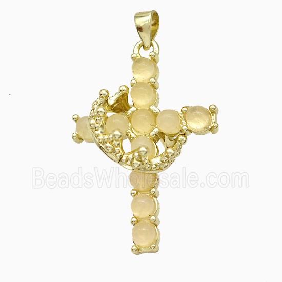 Copper Crown Cross Pendant Pave Crystal Quartz Gold Plated