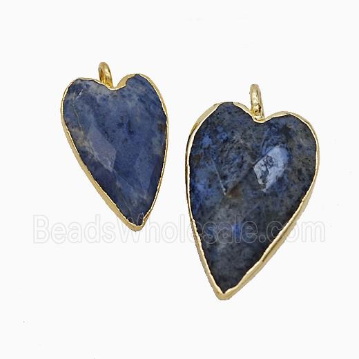 Natural Blue Sodalite Heart Pendant Faceted Gold Plated