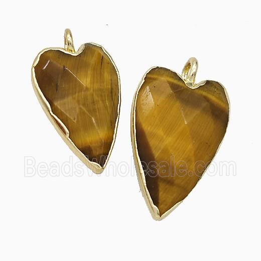 Natural Tiger Eye Stone Heart Pendant Faceted Gold Plated