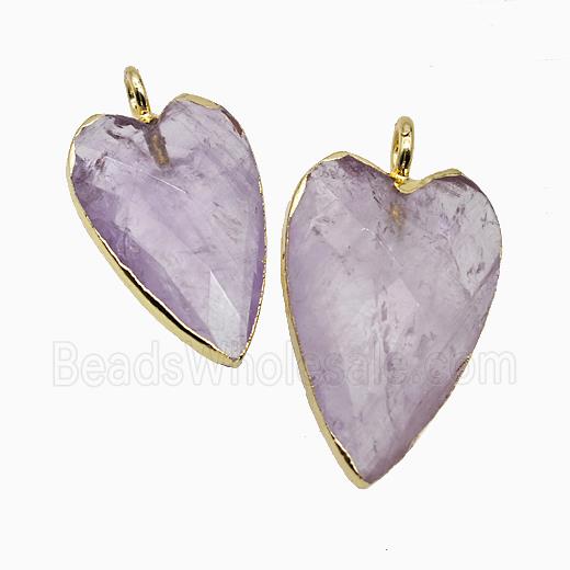 Natural Purple Amethyst Heart Pendant Faceted Gold Plated