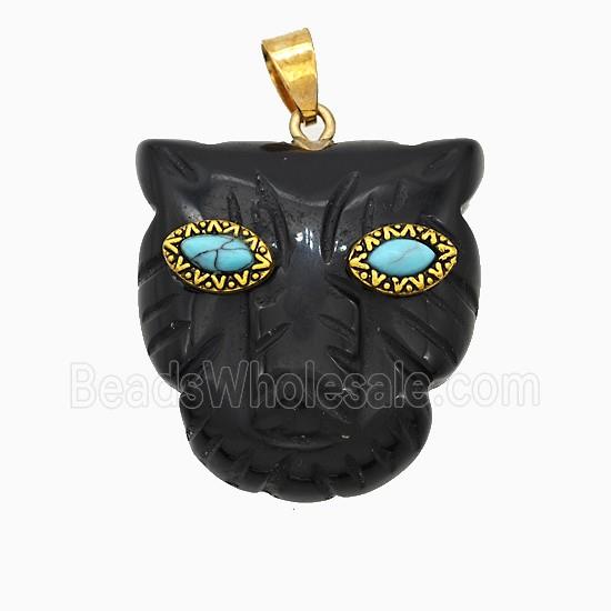 Black Obsidian Leopard-header Pendant