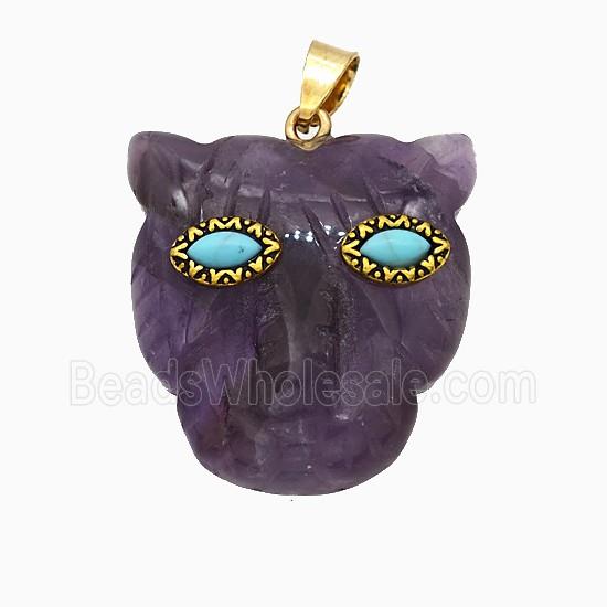 Purple Amethyst Leopard-header Pendant