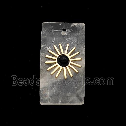 Clear Quartz Rectangle Pendant With Copper Sun Gold Plated