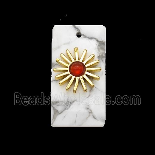 White Howlite Turquoise Rectangle Pendant With Copper Sun Gold Plated