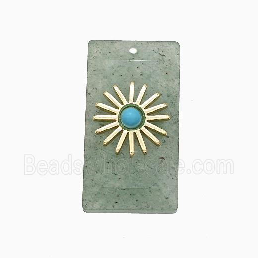 Green Strawberry Quartz Rectangle Pendant With Copper Sun Gold Plated