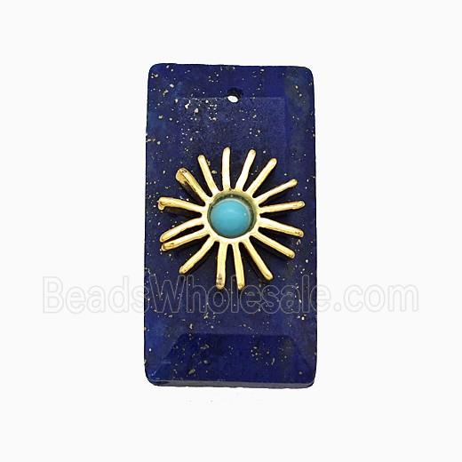 Blue Lapis Lazuli Rectangle Pendant With Copper Sun Gold Plated