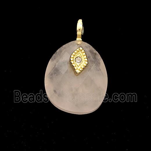 Pink Rose Quartz Teardrop Pendant With Copper Eye Gold Plated