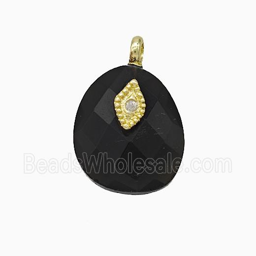 Black Obsidian Teardrop Pendant With Copper Eye Gold Plated