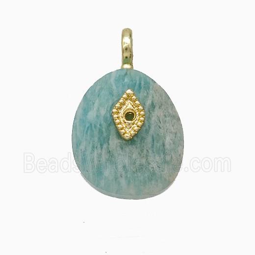 Green Amazonite Teardrop Pendant With Copper Eye Gold Plated
