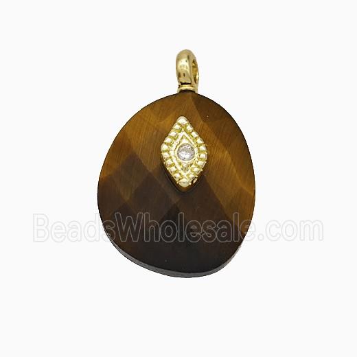 Tiger Eye Stone Teardrop Pendant With Copper Eye Gold Plated