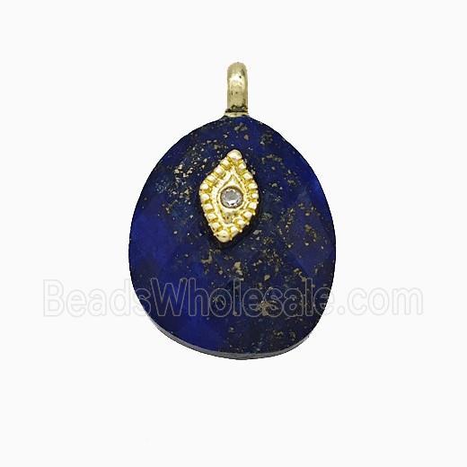 Blue Lapis Lazuli Teardrop Pendant With Copper Eye Gold Plated
