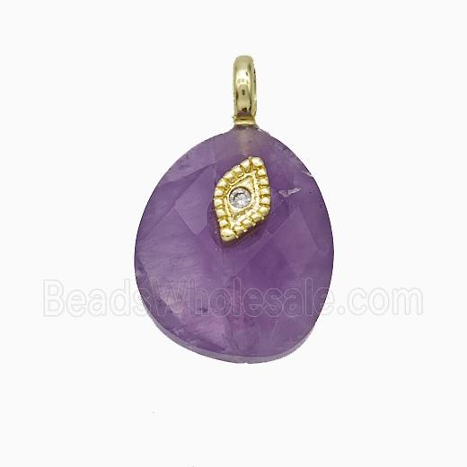 Purple Amethyst Teardrop Pendant With Copper Eye Gold Plated