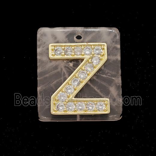 Rose Quartz Square Pendant With Copper Letter-Z Pave Zirconia Gold Plated