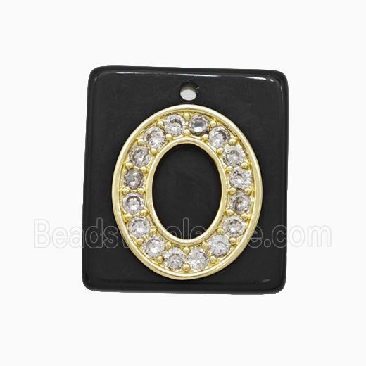 Black Obsidian Square Pendant With Copper Letter-O Pave Zirconia Gold Plated