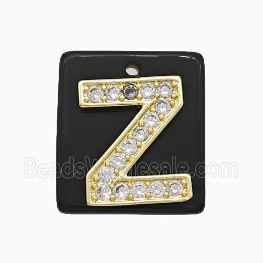 Black Obsidian Square Pendant With Copper Letter-Z Pave Zirconia Gold Plated