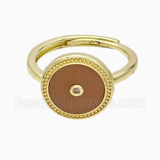 Copper Ring Pave Sunstone Circle Adjustable Gold Plated