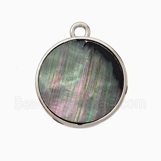 Gray Abalone Shell Circle Pendant Platinum Plated