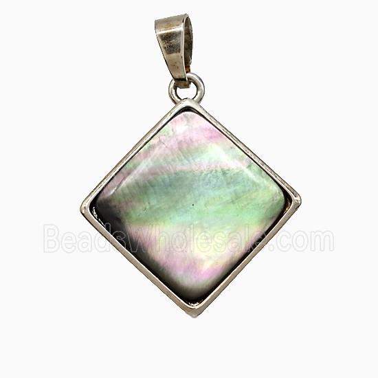 Gray Abalone Shell Square Pendant Platinum Plated