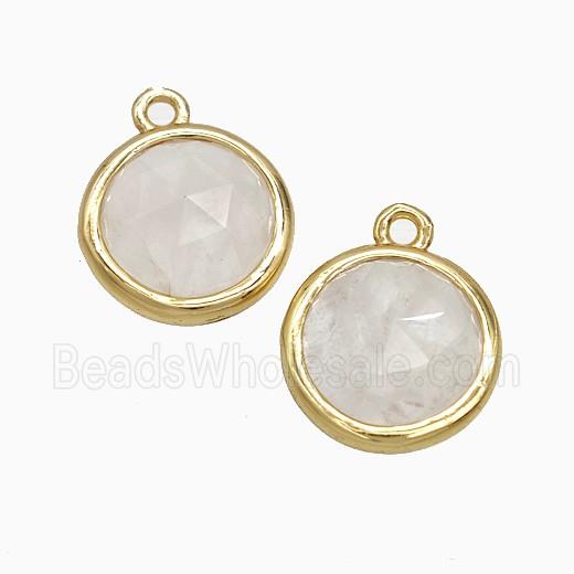 White Crystal Quartz Circle Pendant Gold Plated