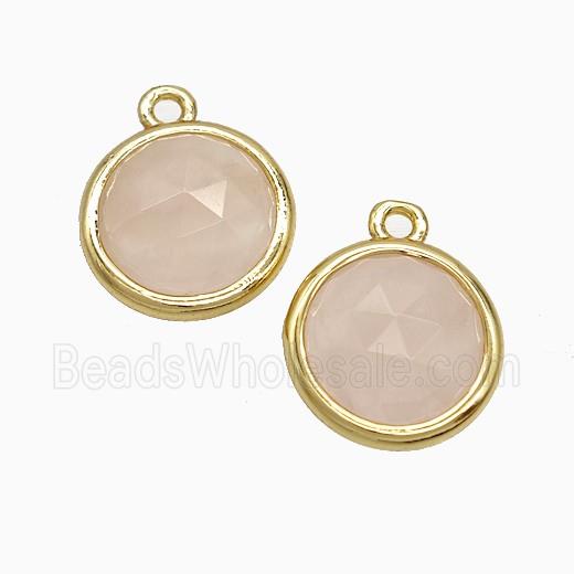Pink Rose Quartz Circle Pendant Gold Plated