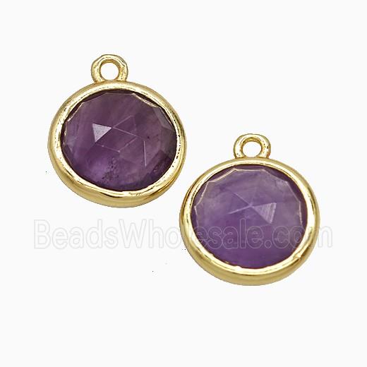 Purple Amethyst Circle Pendant Gold Plated