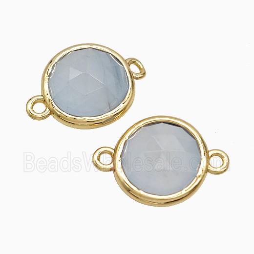 Blue Dye Jade Circle Connector Gold Plated