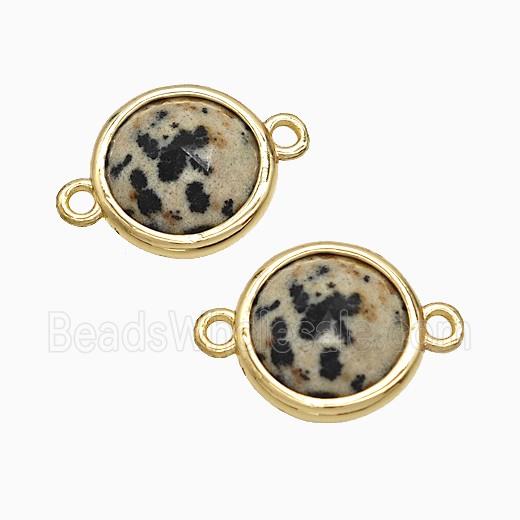 Black Dalmatian Jasper Circle Connector Gold Plated