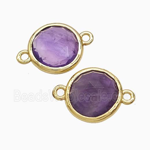 Purple Amethyst Circle Connector Gold Plated