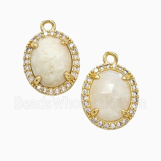 White Moonstone Oval Pendant Copper Pave Zirconia Gold Plated