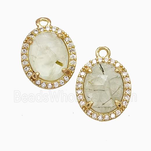 Prehnite Oval Pendant Copper Pave Zirconia Gold Plated