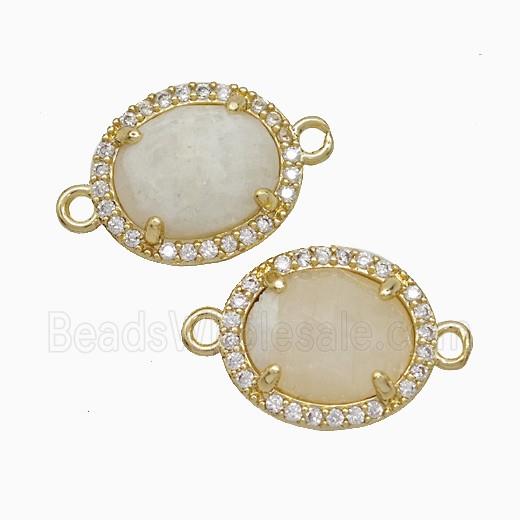 White Moonstone Oval Connector Copper Pave Zirconia Gold Plated