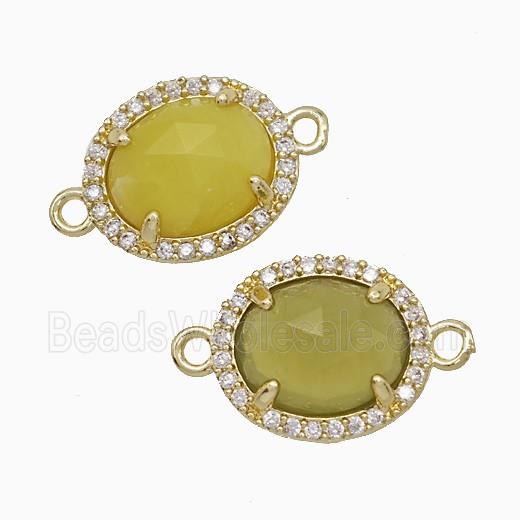 Lemon Jade Oval Connector Copper Pave Zirconia Gold Plated