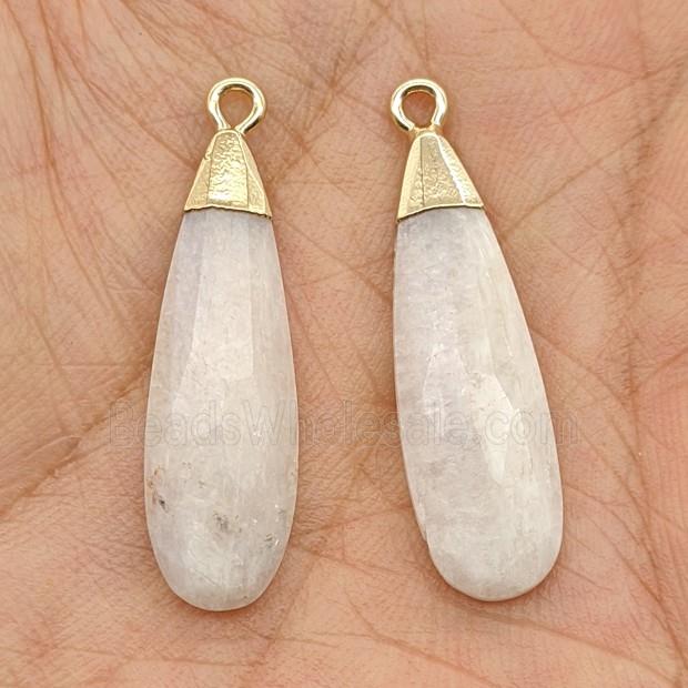 Natural White Mooonstone Teardrop Pendant Faceted Gold Plated