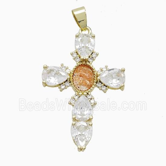 Copper Cross Pendant Pave Cubic Zirconia Gold Plated