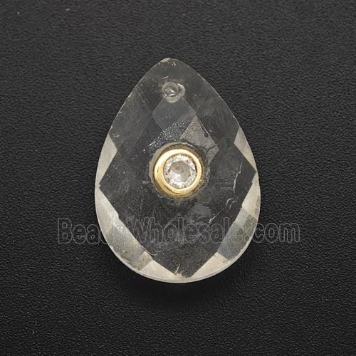Clear Quartz Teardrop Pendant Pave Zirconia