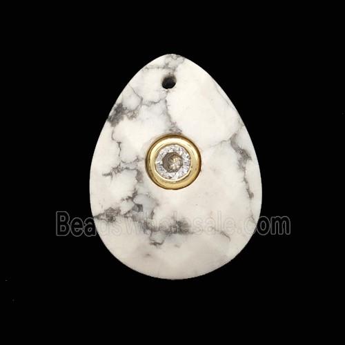 White Howlite Turquoise Teardrop Pendant Pave Zirconia
