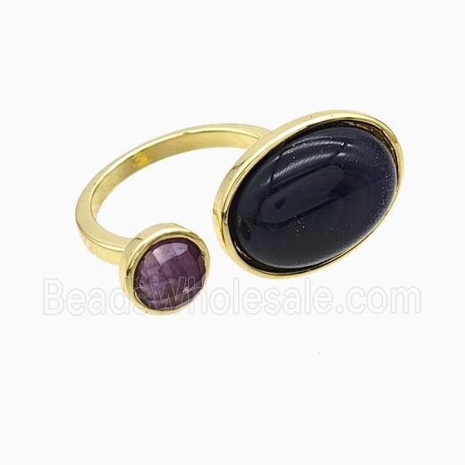 Copper Rings Pave Blue Sandstone Gold Plated